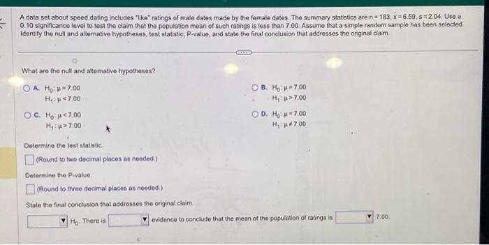 Solved A data set about speed dating includes 