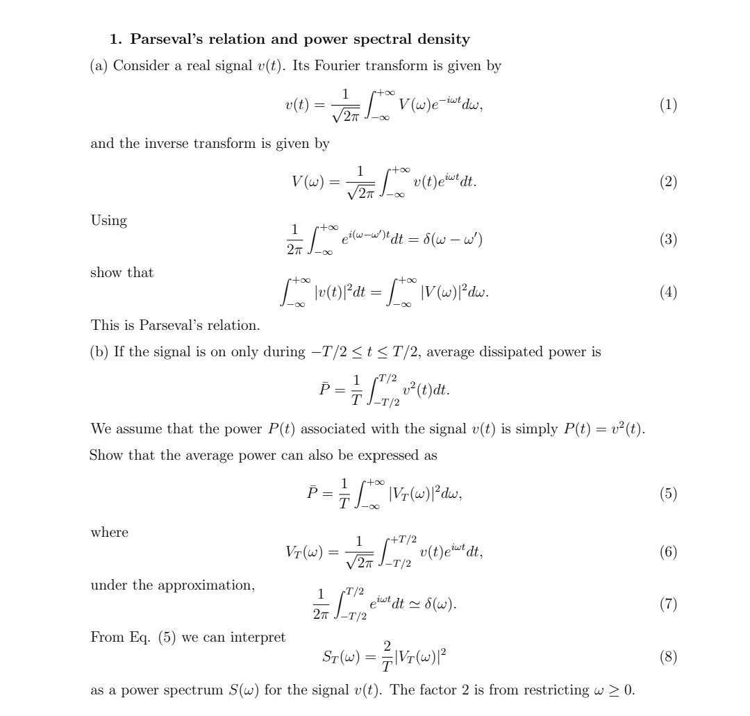 1. Parseval's relation and power spectral density (a) | Chegg.com