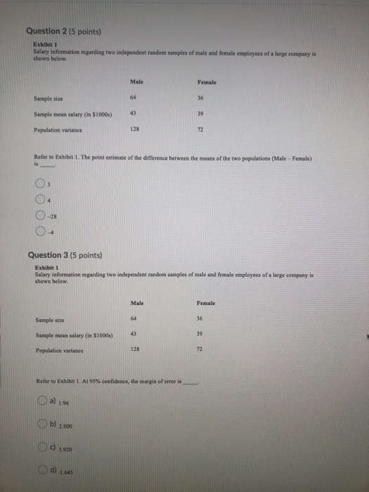 Solved Question 2 (5 points) Exhibit 1 Salary information | Chegg.com