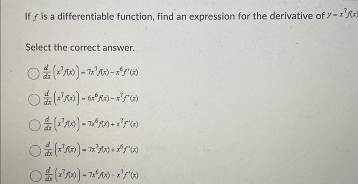 Solved If f is a differentiable function, find an expression | Chegg.com