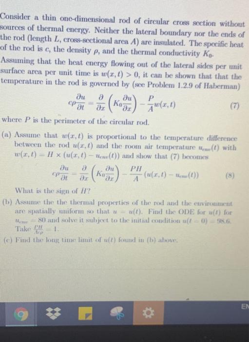 Solved Cp At Consider A Thin One Dimensional Rod Of Circular