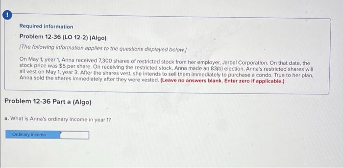 Solved Required information Problem 12-36 (LO 12-2) (Algo) | Chegg.com