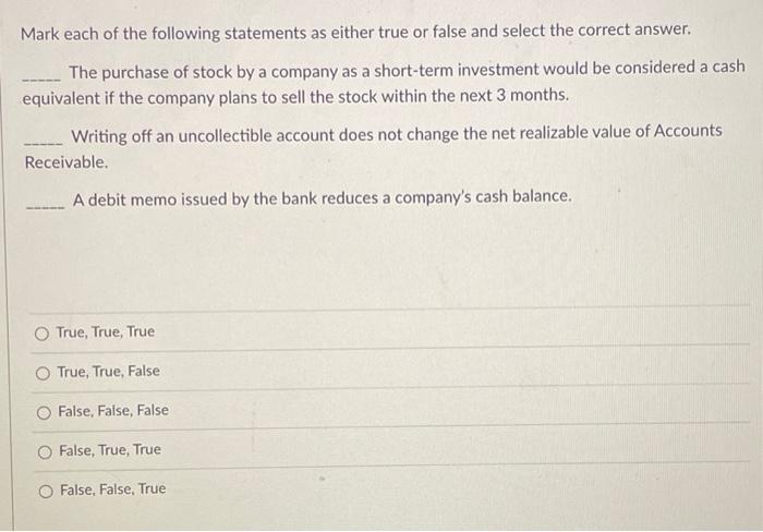 Solved Mark each of the following statements as either true | Chegg.com