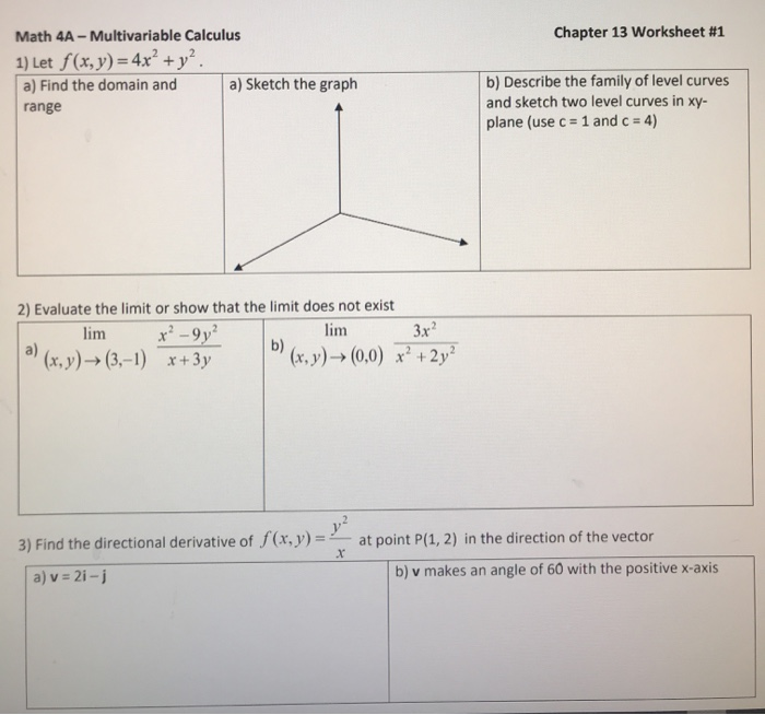 Chapter 13 Worksheet 1 Math 4a Multivariable Chegg Com