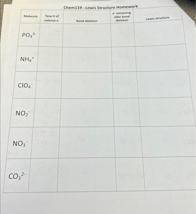 Solved Chem119 - Lewis Structure Homework | Chegg.com