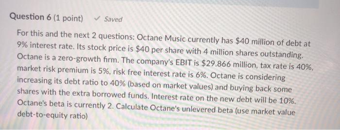 Solved Question 8 (1 point) Saved Calculate Octane's cost | Chegg.com