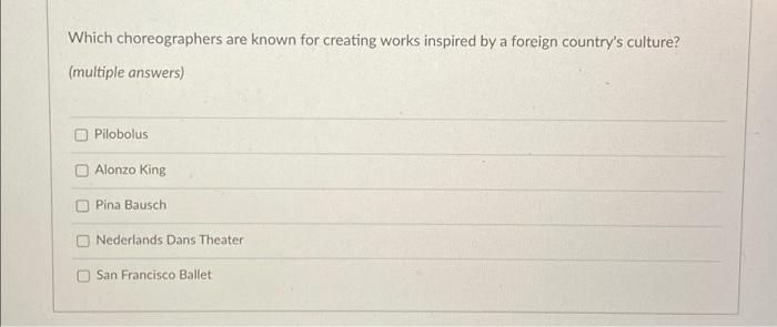 Which choreographers are known for creating works | Chegg.com