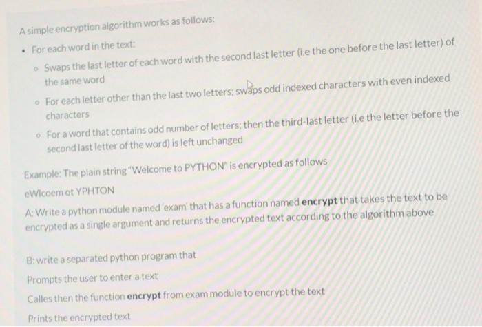 Solved A Simple Encryption Algorithm Works As Follows: . For | Chegg.com