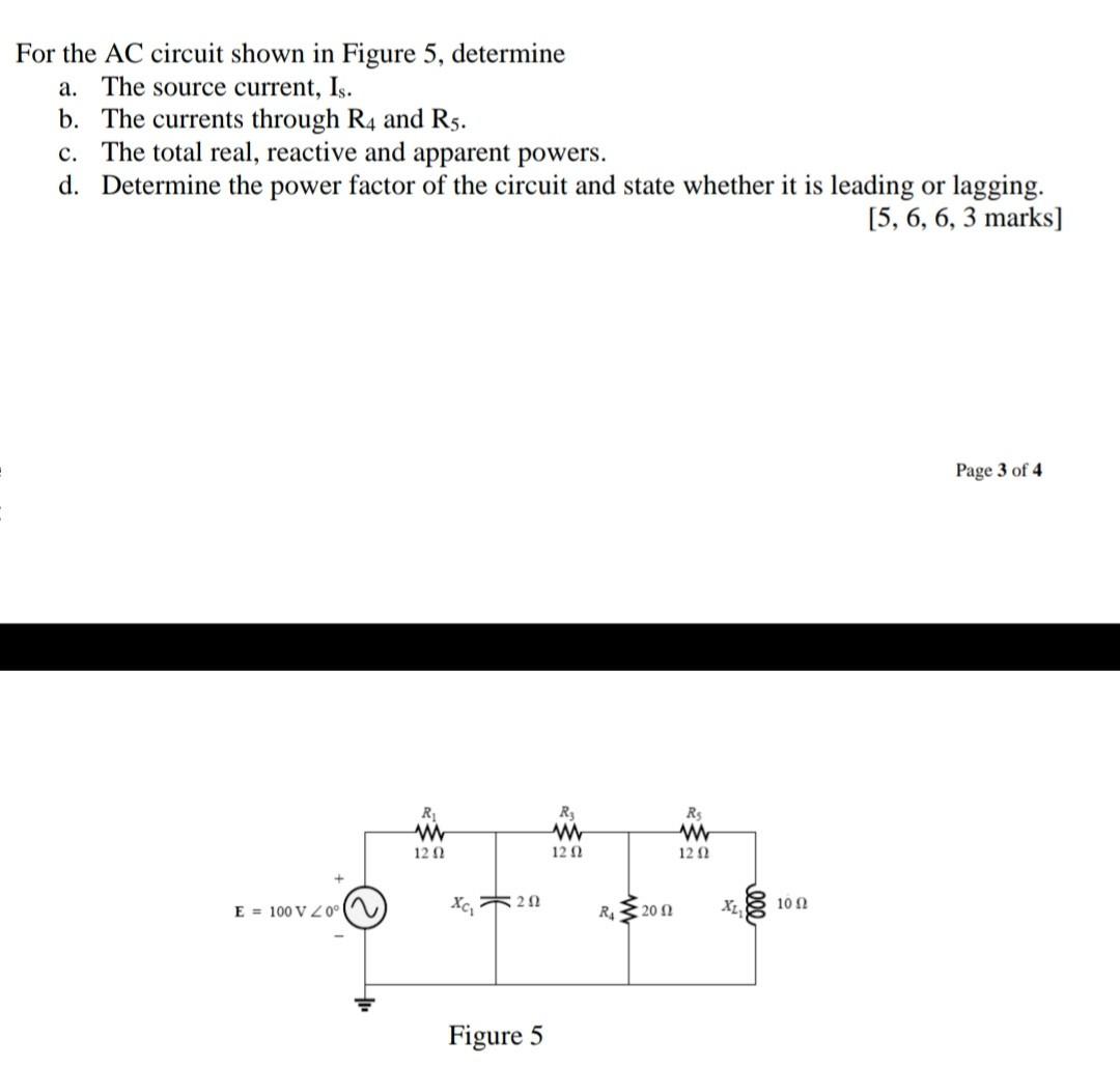 Solved For the AC circuit shown in Figure 5, determine a. | Chegg.com