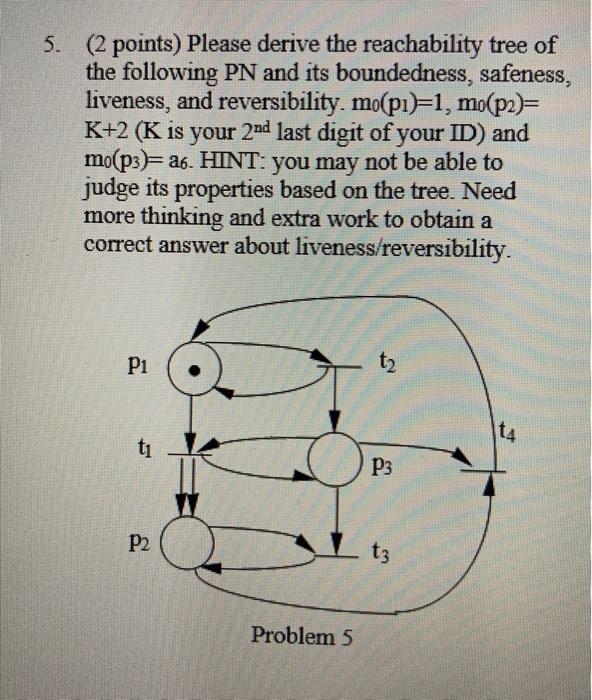 Solved 5. ( 2 points) Please derive the reachability tree of | Chegg.com