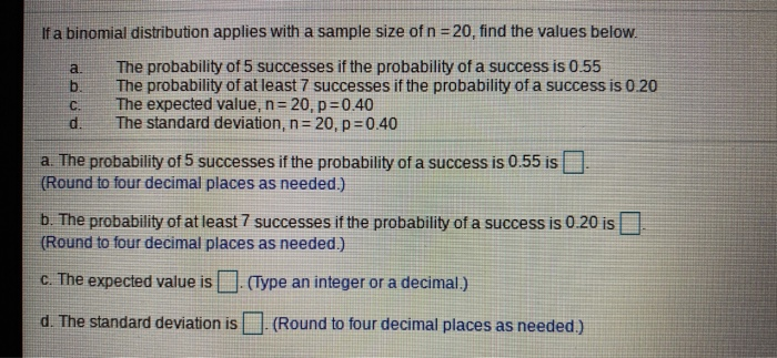 Solved If a binomial distribution applies with a sample size | Chegg.com