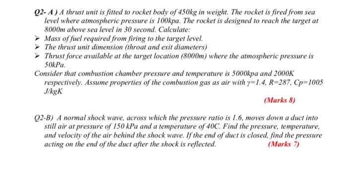 Solved Q2- A) A thrust unit is fitted to rocket body of | Chegg.com