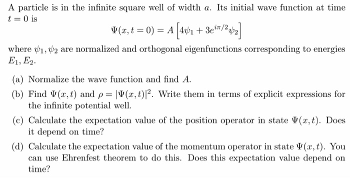 Solved A particle is in the infinite square well of width a. | Chegg.com