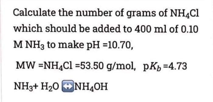 Calculate the number of grams of NH4Cl which should