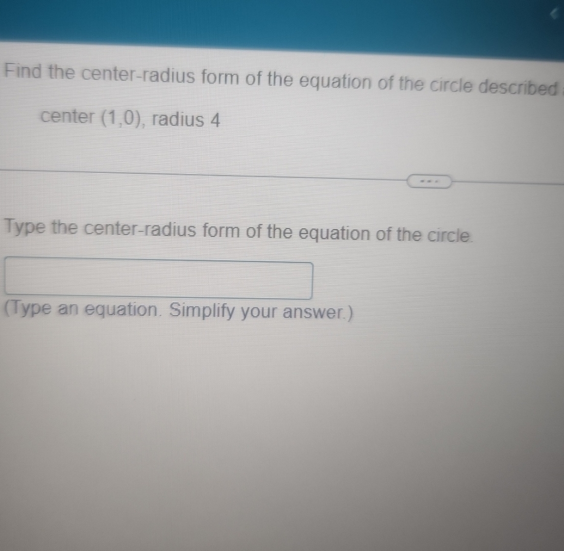 Find The Center Radius Form Of The Equation Of The