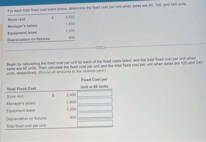 Solved For each total fixed cost listed below, determine the | Chegg.com