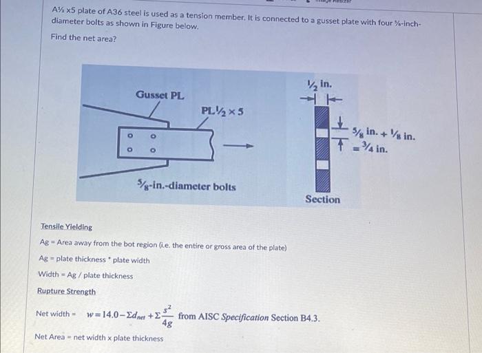 Solved A132 ×5 plate of A36 steel is used as a tension | Chegg.com