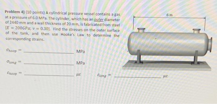 Solved 6 m Problem 4) (10 points) A cylindrical pressure | Chegg.com