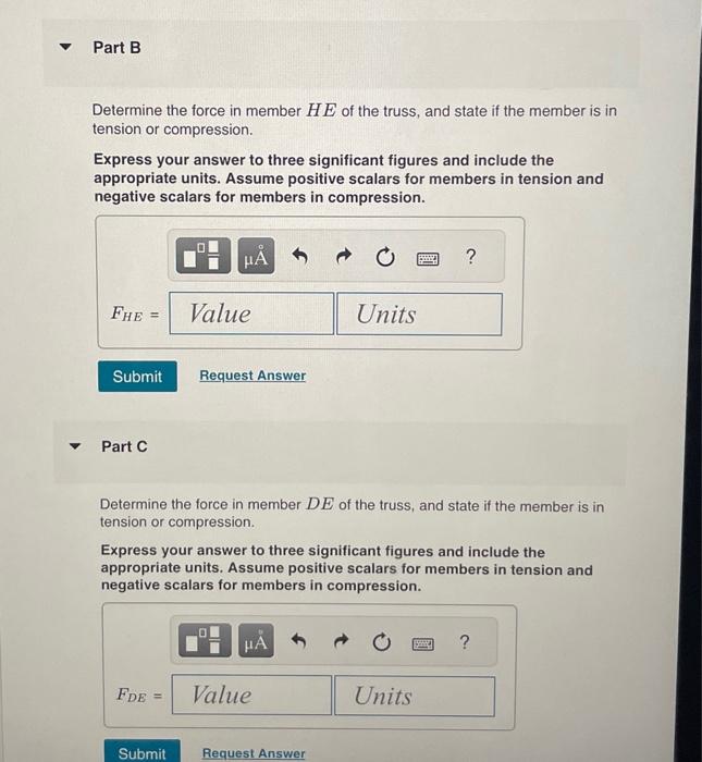 Solved P=1600lb Part A Determine the force in member HG of | Chegg.com