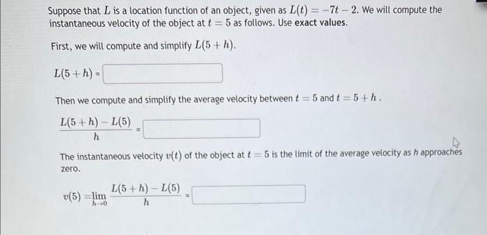Solved Suppose that L is a location function of an object, | Chegg.com
