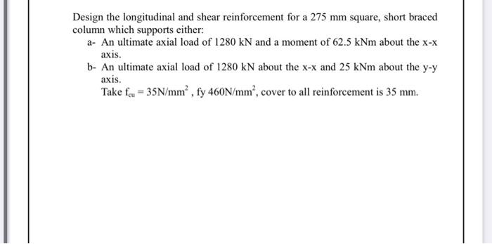 Solved Design the longitudinal and shear reinforcement for a | Chegg.com