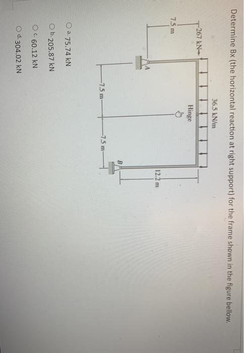 Solved Determine Bx (the horizontal reaction at right | Chegg.com