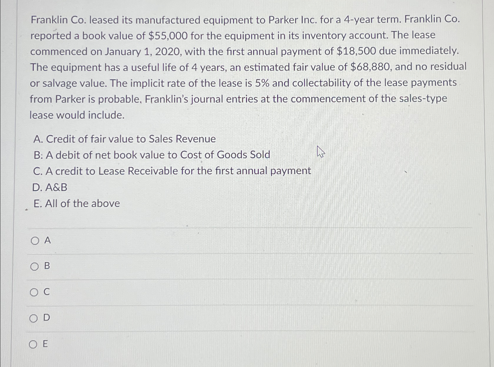 Solved Franklin Co. ﻿leased its manufactured equipment to | Chegg.com