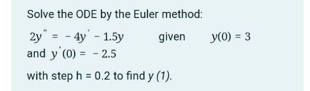 Solved y(0) = 3 Solve the ODE by the Euler method: 2y" = - | Chegg.com