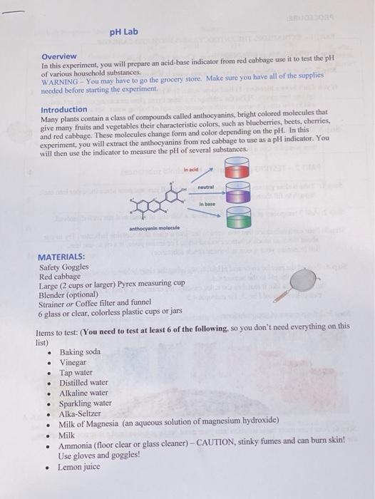 Solved pH Lab Overview In this experiment, you will prepare