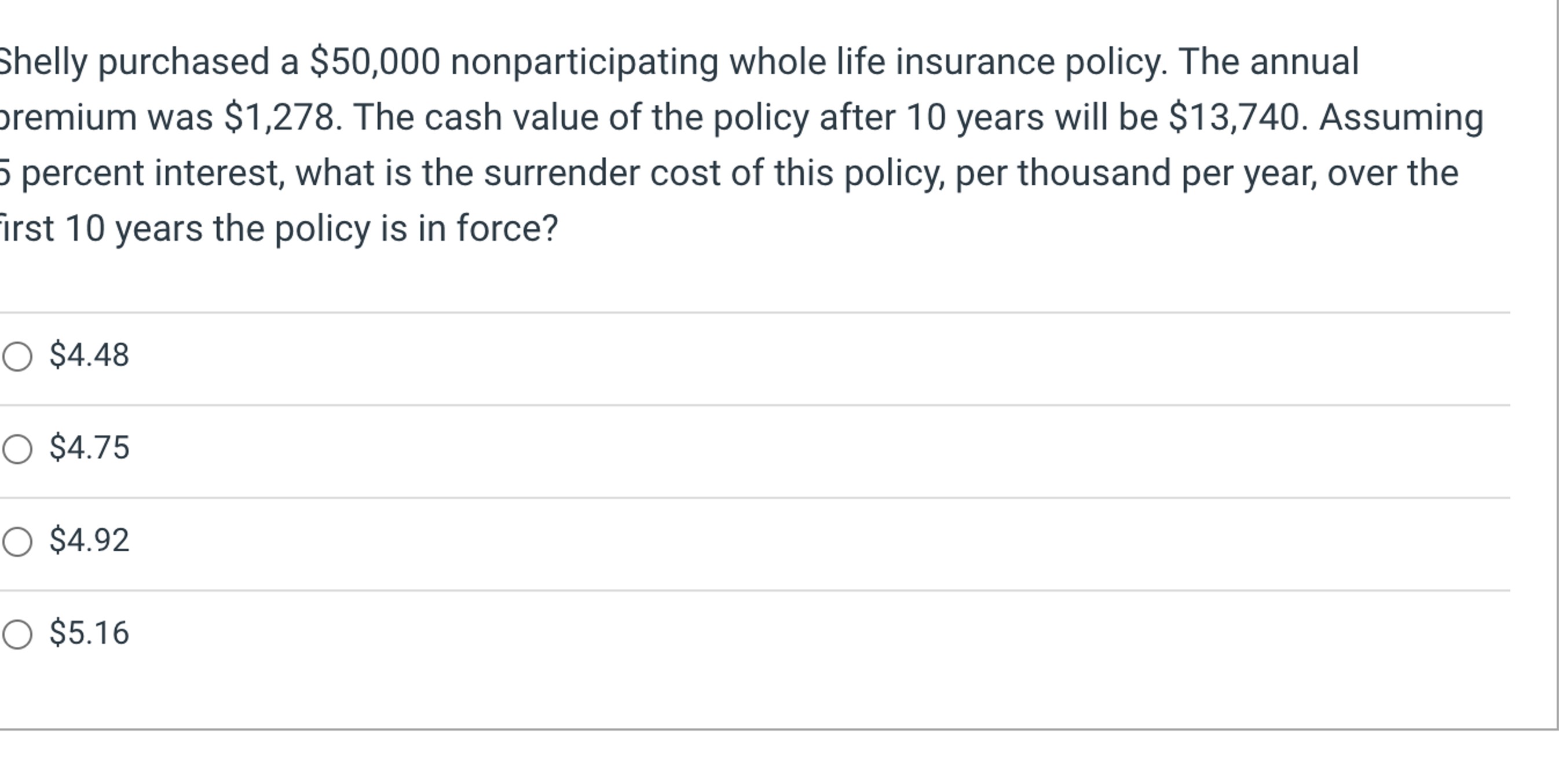 Solved Shelly purchased a $50,000 ﻿nonparticipating whole | Chegg.com