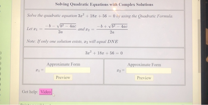 Solved Solving Quadratic Equations with Complex Solutions | Chegg.com