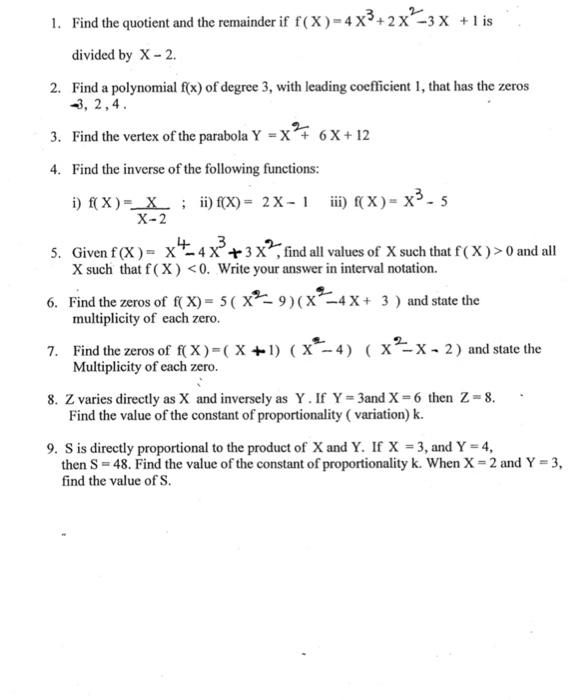 Solved 1 Find The Quotient And The Remainder If F X 4x3 Chegg Com