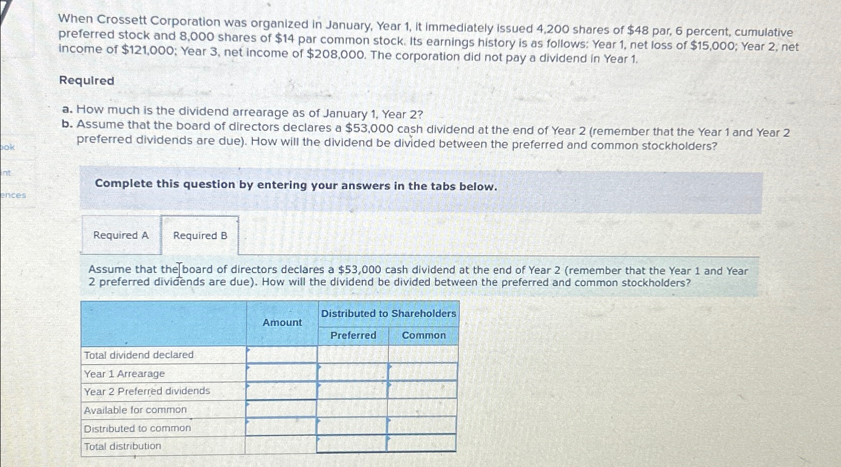 Solved When Crossett Corporation was organized in January, | Chegg.com