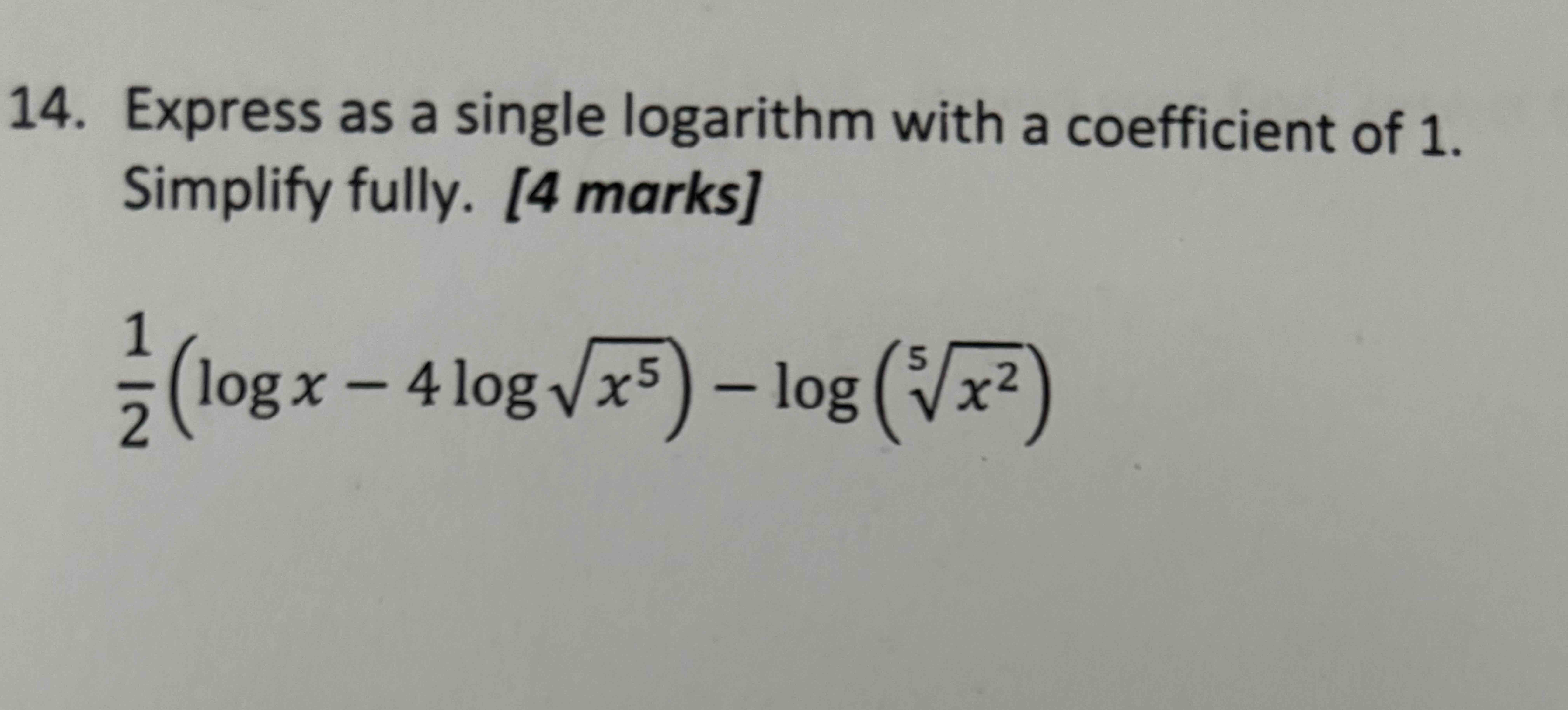 Solved Express as a single logarithm with a coefficient of | Chegg.com