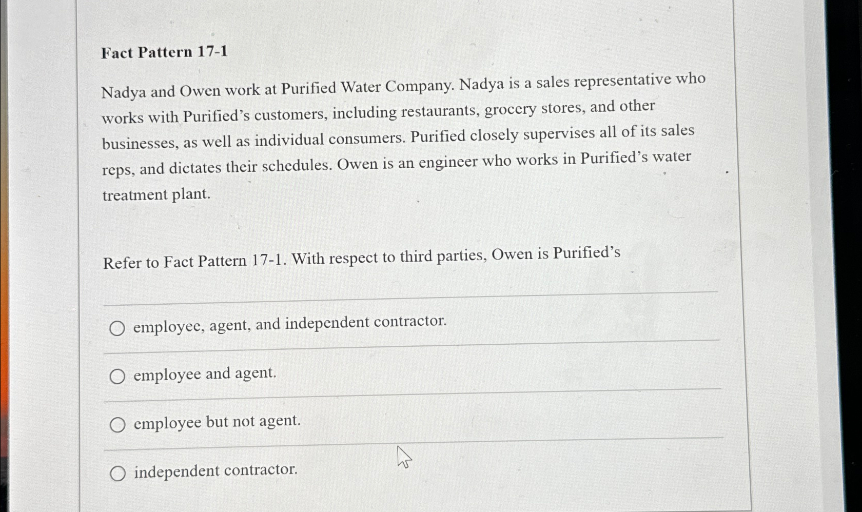 Solved Fact Pattern 17-1Nadya and Owen work at Purified | Chegg.com
