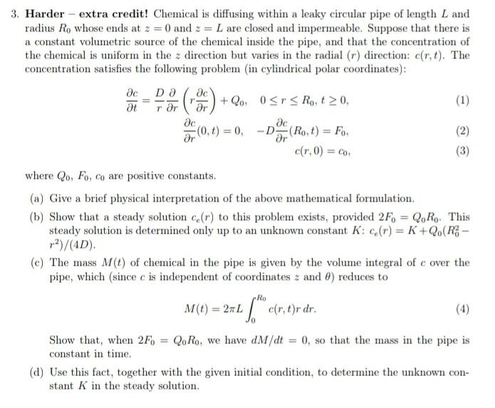 Solved 3. Harder - extra credit! Chemical is diffusing | Chegg.com