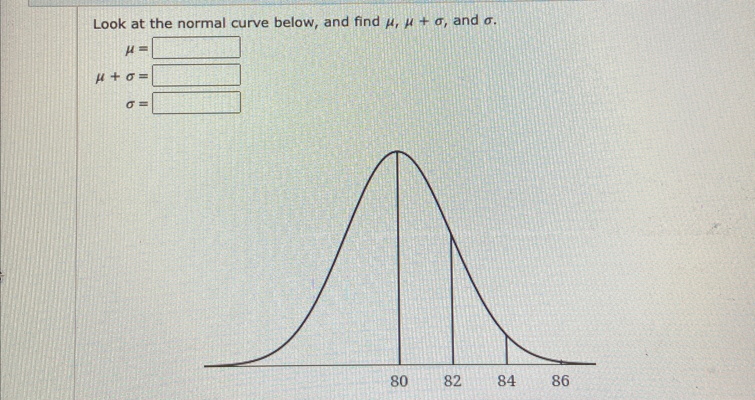 Solved Look at the normal curve below, and find μ,μ+σ, ﻿and | Chegg.com