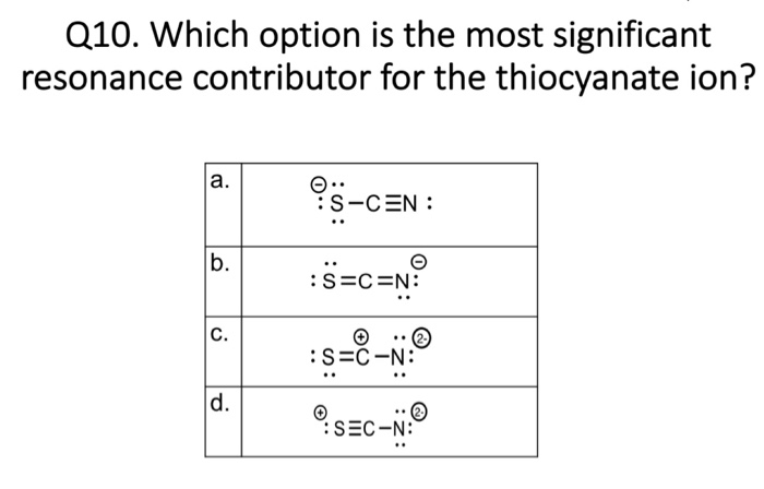 Solved Q10 Which Option Is The Most Significant Resonanc Chegg Com