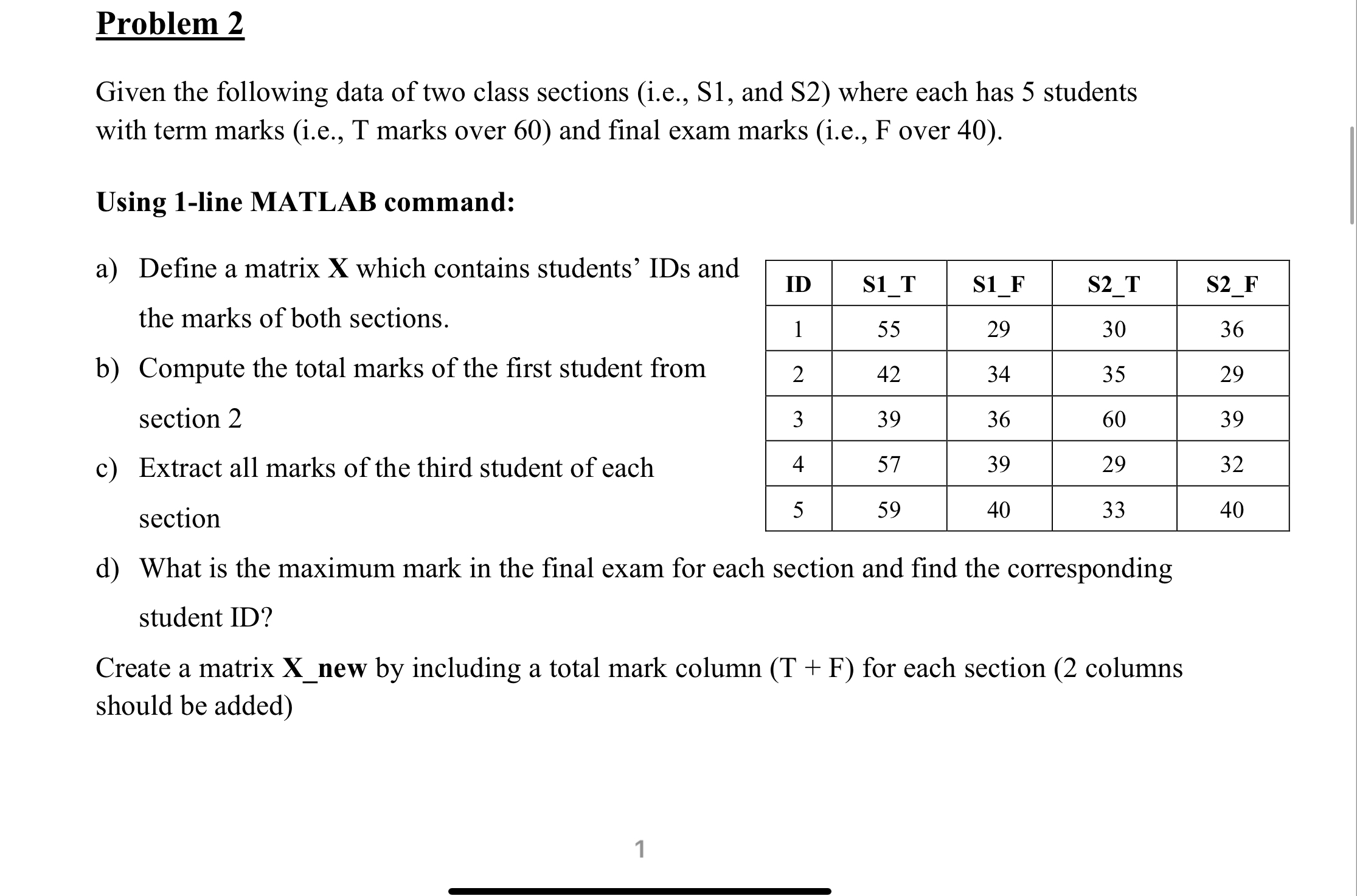 Solved Problem 2Given the following data of two class | Chegg.com
