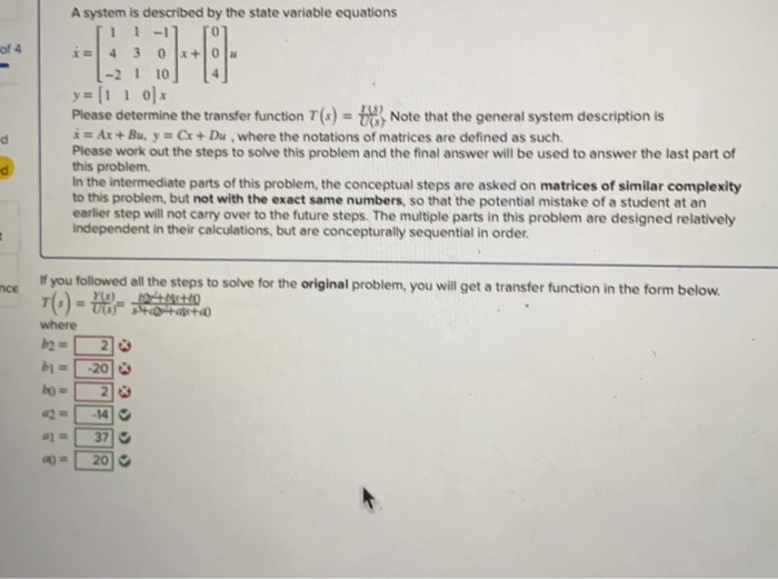 Solved A system is described by the state variable equations | Chegg.com