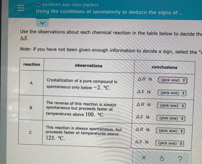 Solved O ENTROPY AND FREE ENERGY Using the conditions of | Chegg.com