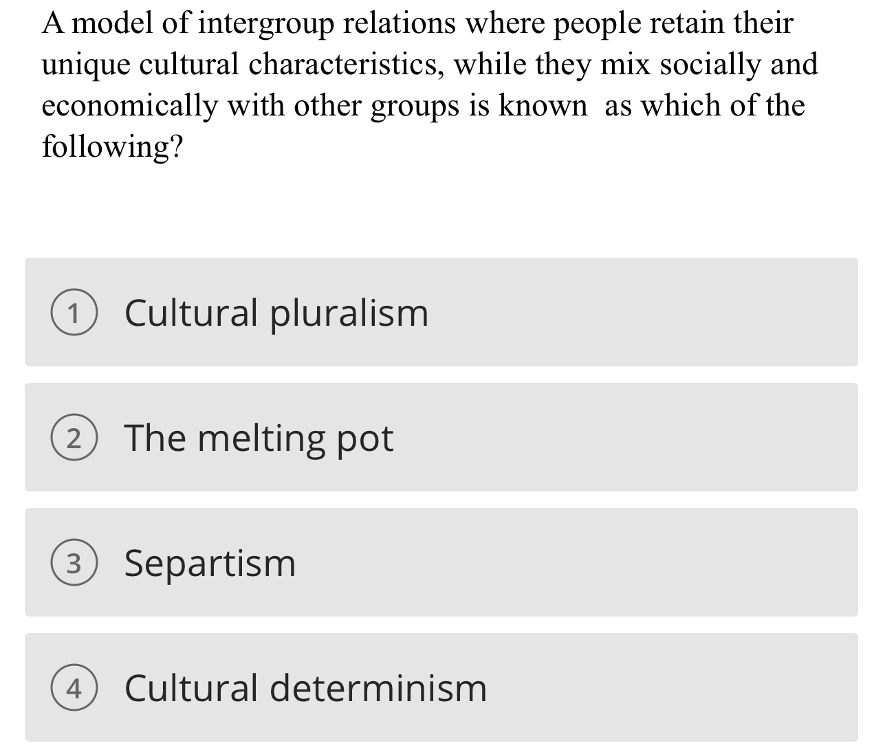 Solved A model of intergroup relations where people retain | Chegg.com