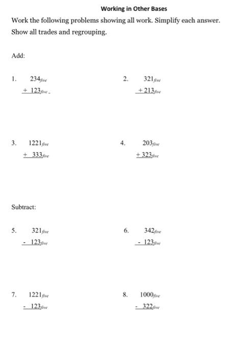 Solved Working in Other Bases Work the following problems | Chegg.com