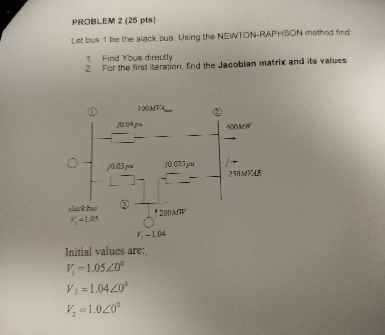 Solved PROBLEM 2 (25 pts) Let bus 1 be the slack bus. Using | Chegg.com