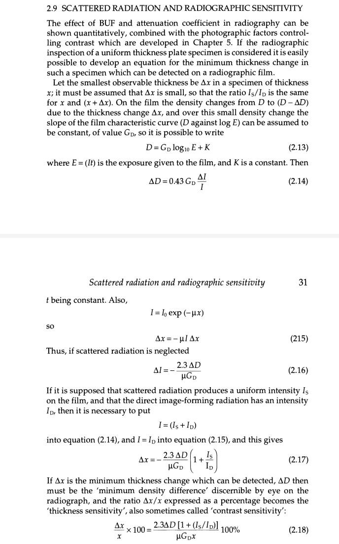 Solved 2.9 SCATTERED RADIATION AND RADIOGRAPHIC SENSITIVITY