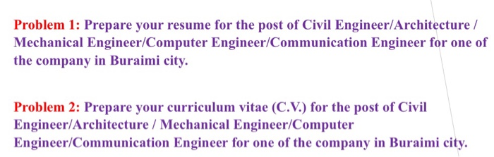 Solved Problem 1 Prepare Your Resume For The Post Of Civ