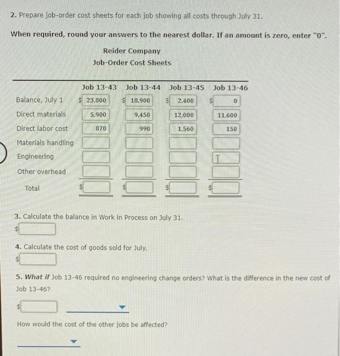 Solved Job Costs Using ActivityBased Costing Reider Company