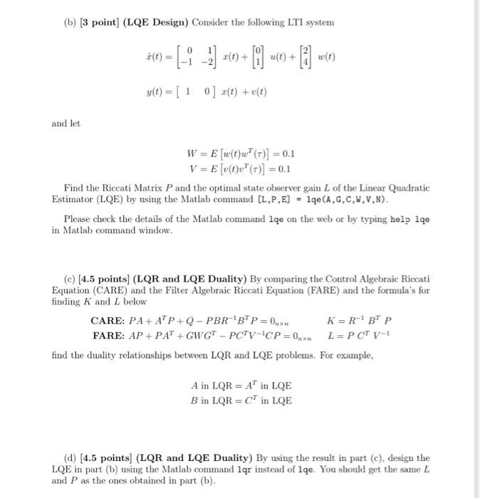 Solved Problem 1 A 3 Point Lqr Design Consider The Chegg Com