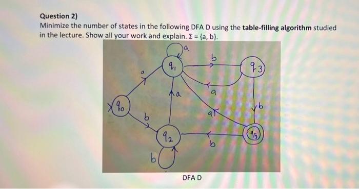Solved Question 2) Minimize the number of states in the | Chegg.com