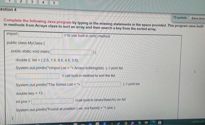 Solved 3 4 5 estion 4 15 points Save Ans Complete the | Chegg.com